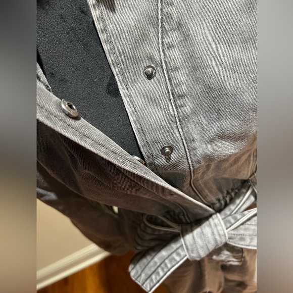 Express Puff Sleeve Tie Waist Gray Wash Denim Jumpsuit 6 - Picture 14 of 16